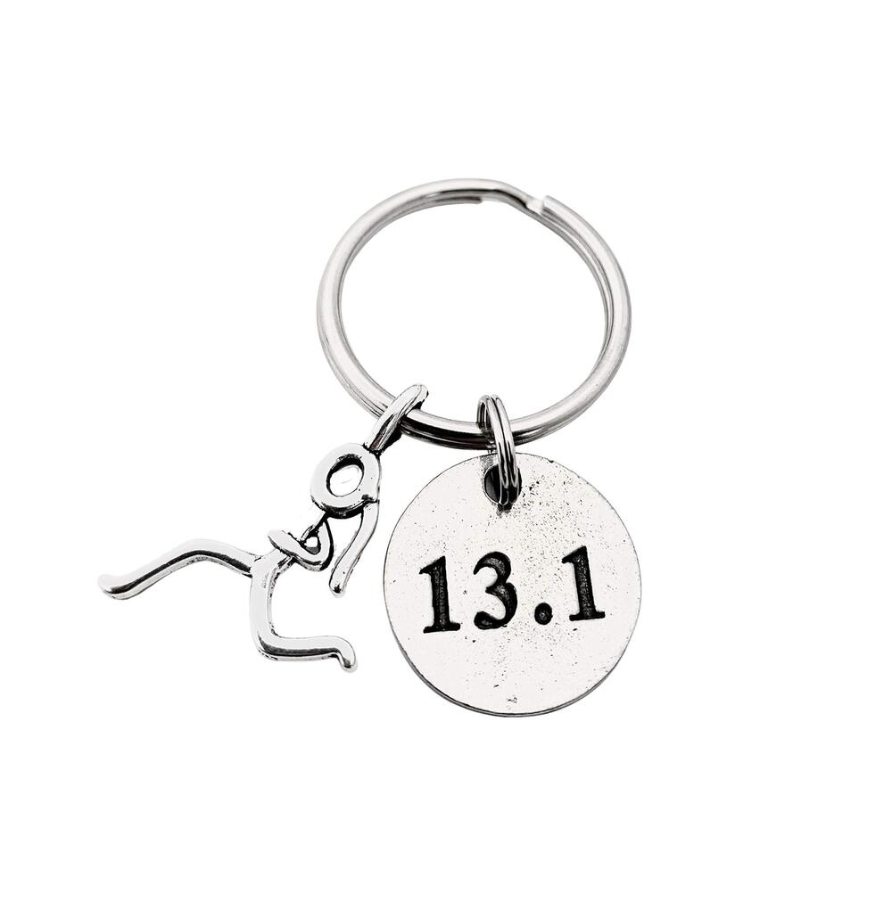 4289 13.1 RUNNER GIRL Half Marathon Pewter Pendant Key Chain - Pewter